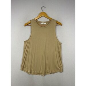 Minimalist Double Zero Womens Large Tan Rayon Spandex Flowy Crew Neck Tank Top